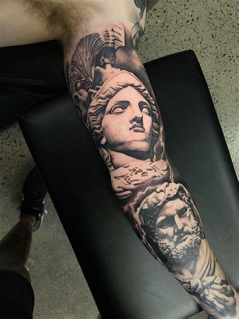 ancient greek tattoos|greek mythology full sleeve tattoo.